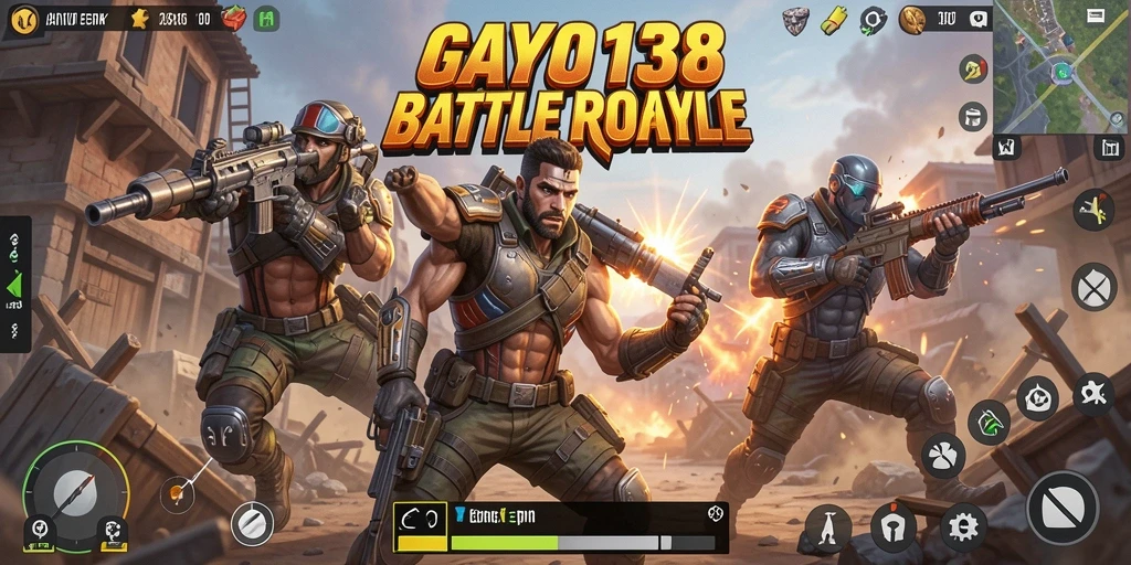 Gameplay GAYO138 menampilkan pertempuran seru di arena Battle Royale.
